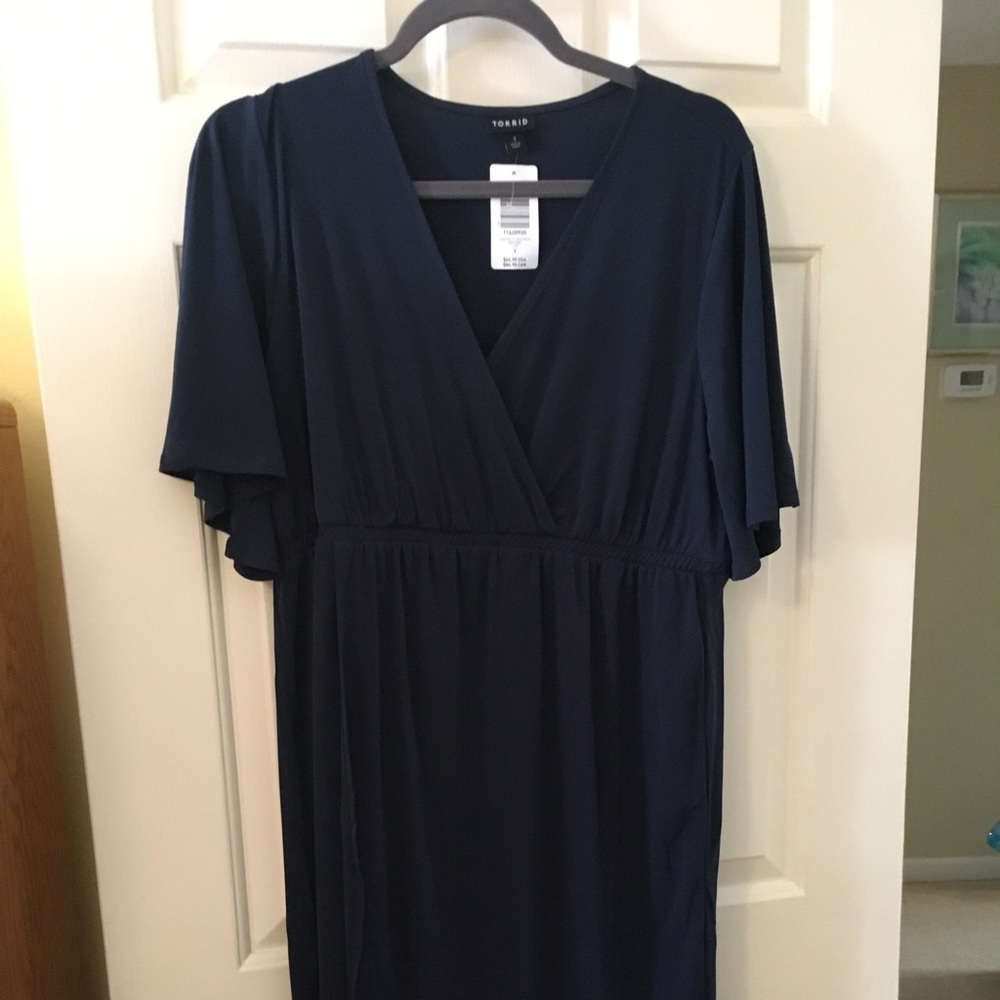 Midi teal v neck dress